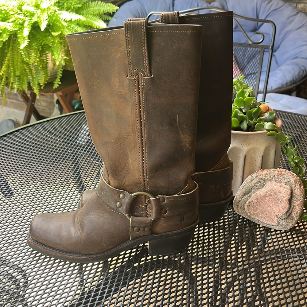 Frye Dark Brown Leather Harness Boots 12 “On HOLD TIL 9th)
